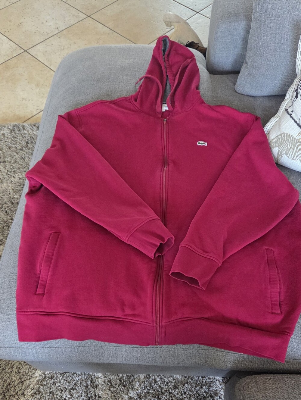 Lacoste Mens  Full-Zip Hoodie in Deep Berry Pink